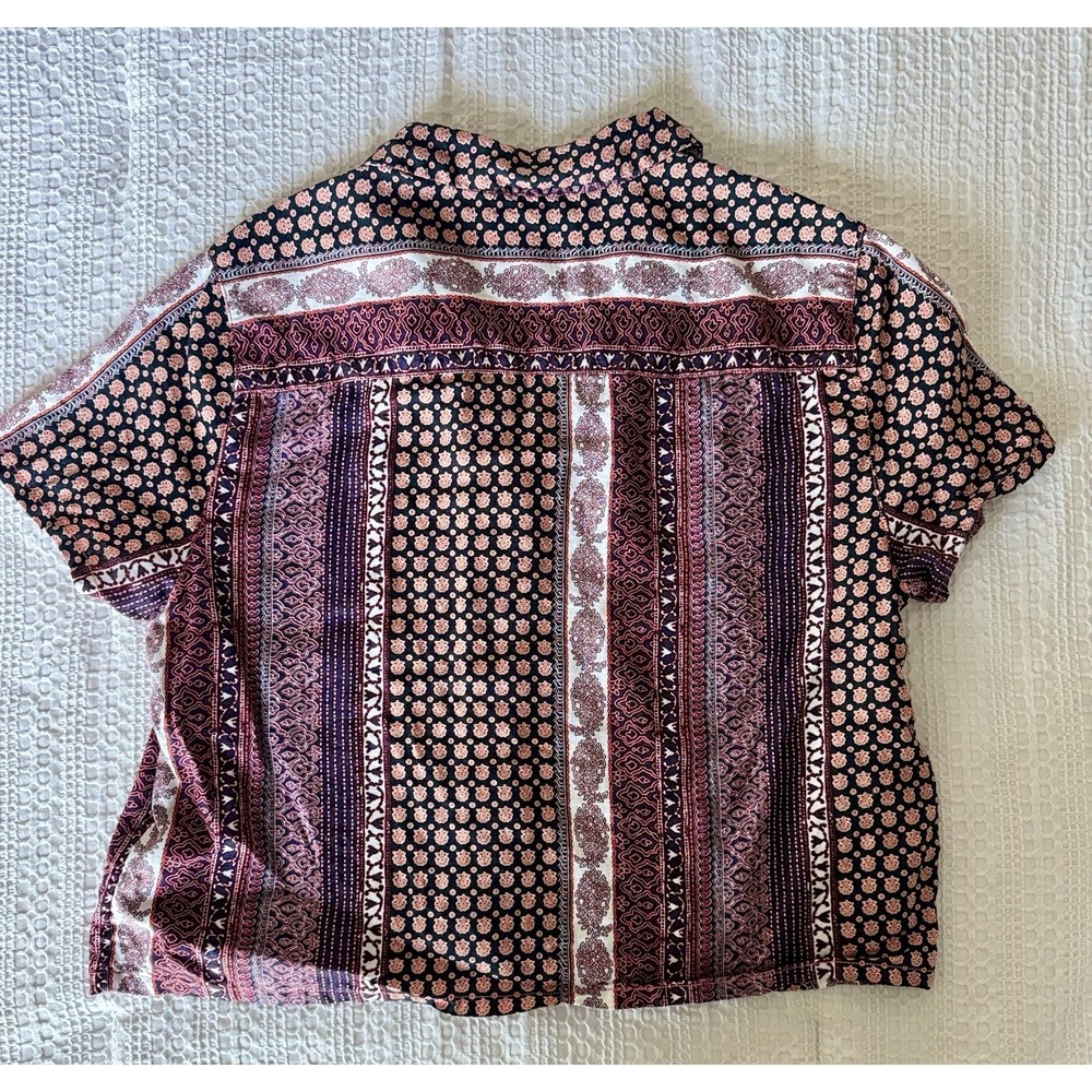 Rachel Zoe Med 100% Linen Boho Tribal Print Short Sleeve Button Up Shirt EUC - Picture 2 of 5